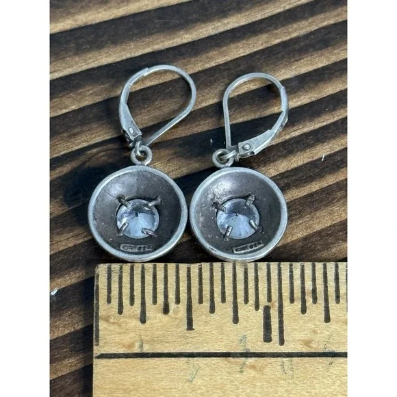 Vintage Dangle Earrings Sterling Silver 925 Clear Round Patina Marked oTc - Picture 5 of 5